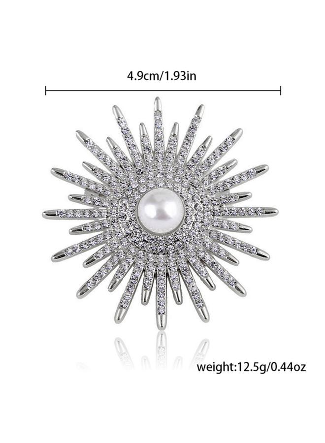Take Two Silver Crystal Sunburst Brooch with Faux Pearl - Image 5