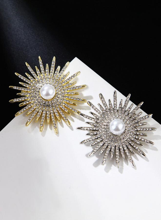 Take Two Silver Crystal Sunburst Brooch with Faux Pearl - Image 3