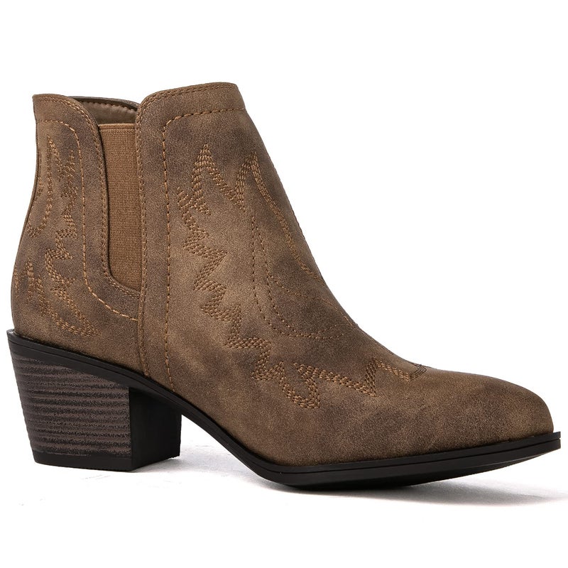 GLOBALWIN Cowboy Boots For Women Western Style Comfortable Pull On Short Ankle Cowgirl Boots Low Heel Camel Size 10M - Image 3