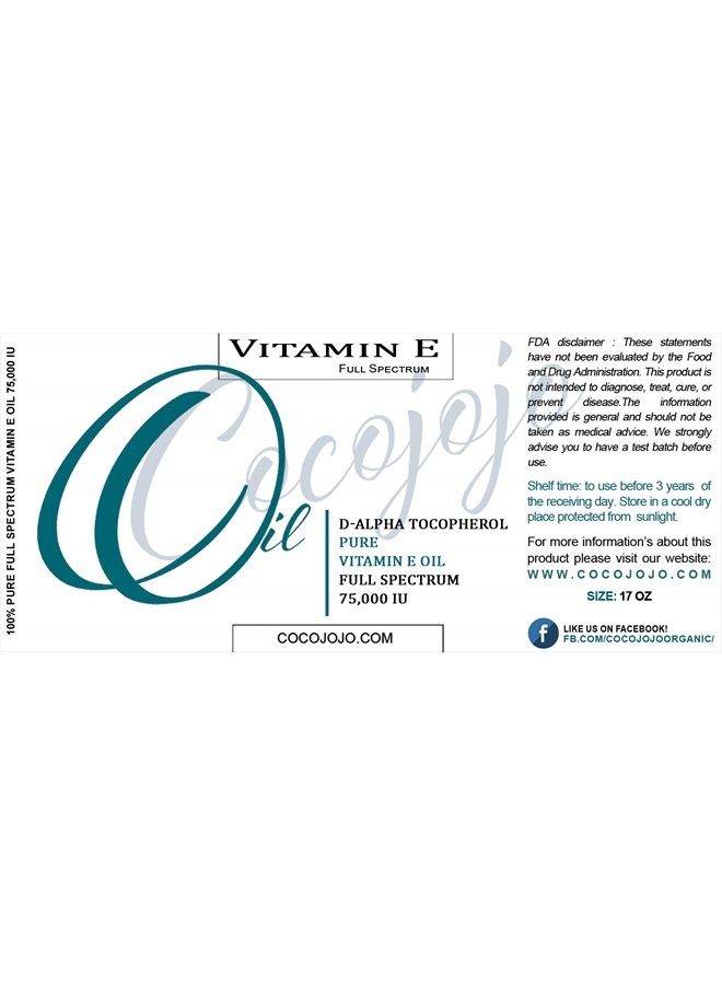 cocojojo Vitamin E Oil - 100% Pure, Full Spectrum, Undiluted, D Alpha Tocopherol, 75,000 IU - 16 oz - for Skin Hair Nails Body Care Hydrating Rejuvenating - Packaging May Vary - Image 4