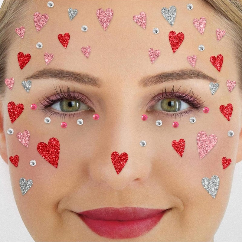 Party Factory Home & professional compatible Face Tattoo Hearts, Temporary Glitter Face Tattoo for Theme Party, Halloween & Carnival, Children and Adults Easy hand assemble compatible - Image 1