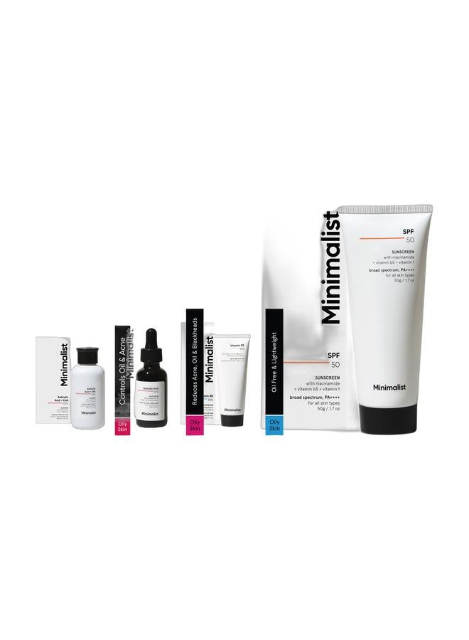 منيماليست مجموعة العناية بالبشرة الدهنية | غسول وجه بحمض الساليسيليك | سيروم حمض الساليسيليك | مرطب وجه خالٍ من الزيوت | واقي من الشمس - Image 1