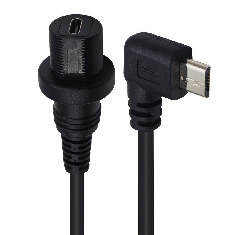 دوتك كابل تركيب لوحة Micro USB، زاوية يسارية 90 درجة كابل تمديد تركيب Micro USB غائر للوحة القيادة، ذكر إلى أنثى للسيارة والقارب والدراجة النارية وشاحنة لوحة القيادة 30 ��م/12 بوصة - Image 3