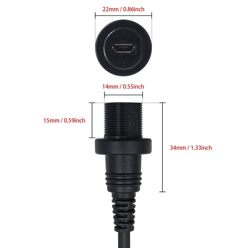 دوتك كابل تركيب لوحة Micro USB، زاوية يسارية 90 درجة كابل تمديد تركيب Micro USB غائر للوحة القيادة، ذكر إلى أنثى للسيارة والقارب والدراجة النارية وشاحنة لوحة القيادة 30 ��م/12 بوصة - Image 5