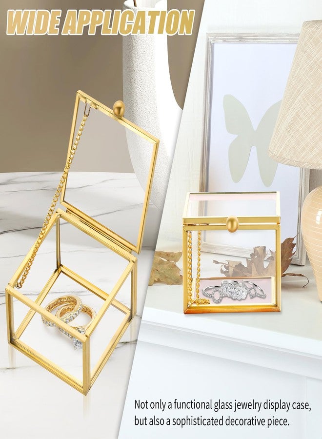 FLKQC Square Vintage Gold Transparent Jewelry Box, 6 x 6 x 4.5cm Glass Jewelry Box for Display, Decorative, Trinket Box for Rings, Earrings, Keepsakes, Clear Glass Jewelry Display Case - Image 5