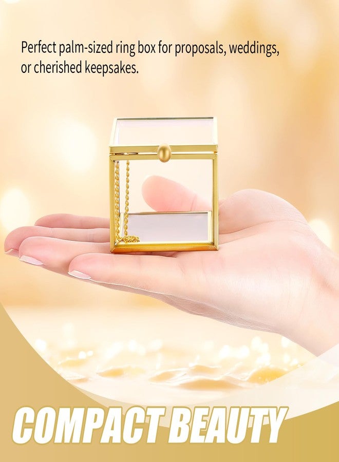 FLKQC Square Vintage Gold Transparent Jewelry Box, 6 x 6 x 4.5cm Glass Jewelry Box for Display, Decorative, Trinket Box for Rings, Earrings, Keepsakes, Clear Glass Jewelry Display Case - Image 4
