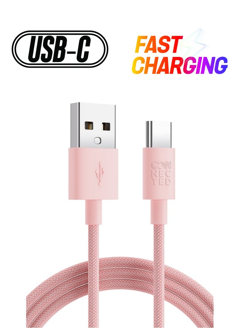 Connected FAST3 USB-A To USB-C Braided Charging Cable 1.2m (Pink) - Image 1