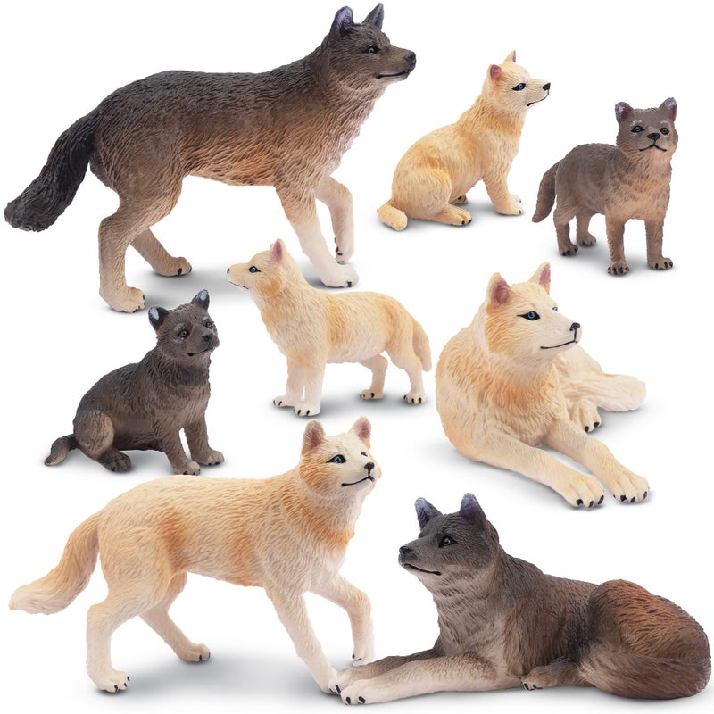 Toymany 8PCS Wolf Figures Forest Animals Toy Figurines - Realistic Jungle Zoo Animal Figurines，Educational Toy Cake Toppers Christmas Birthday Gift for Kids Boys Girls - Image 1