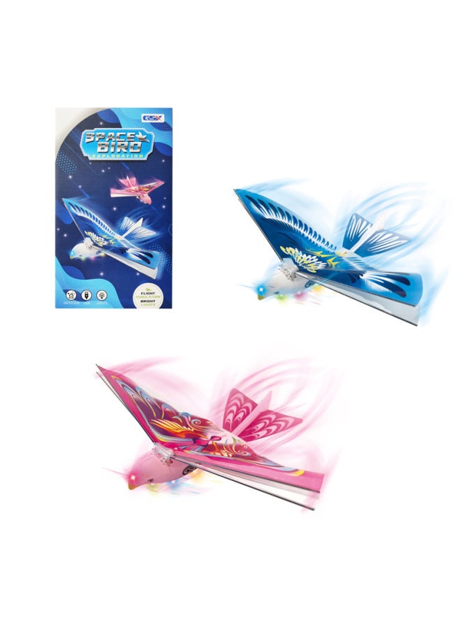 Children's Simulation Luban Bird Swing Hand Throw Outdoor Toys Colorful Lighting Electric Space Bird Stall Artifact-Color:Pink Electric Flying Bird-Specifications:20*27*7  - Image 1