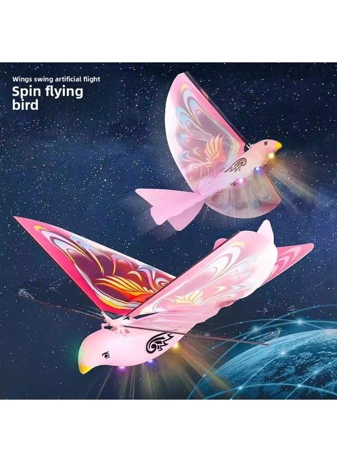Children's Simulation Luban Bird Swing Hand Throw Outdoor Toys Colorful Lighting Electric Space Bird Stall Artifact-Color:Pink Electric Flying Bird-Specifications:20*27*7  - Image 3