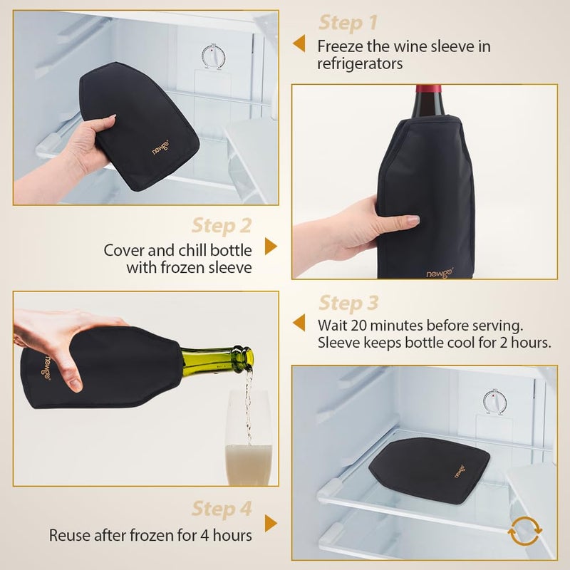 NEWGO Wine Cooler Sleeve Reusable Wine Bottle Cooler Flexible Wine Ice Pack Sleeve Keep Wine Cool and Refreshing for Standard Size Bottles for Red Wine, White Wine & Champagne - Black - Image 4