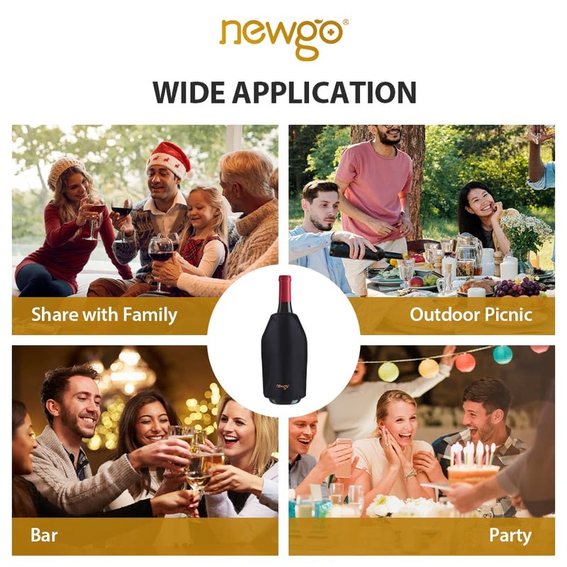 NEWGO Wine Cooler Sleeve Reusable Wine Bottle Cooler Flexible Wine Ice Pack Sleeve Keep Wine Cool and Refreshing for Standard Size Bottles for Red Wine, White Wine & Champagne - Black - Image 5