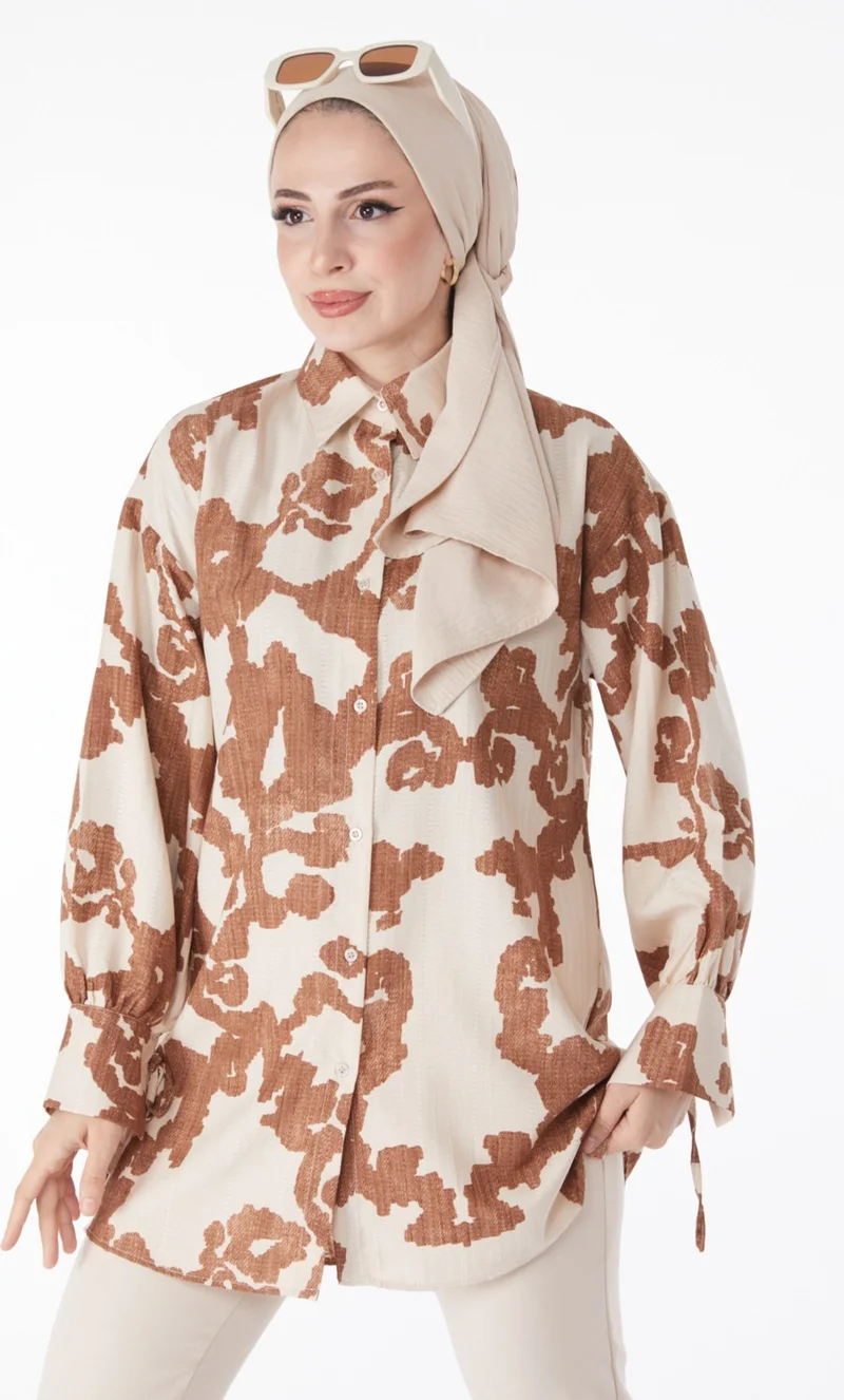 Tofisa Plain Shirt Collar Women's Brown Patterned Shirt - 25258