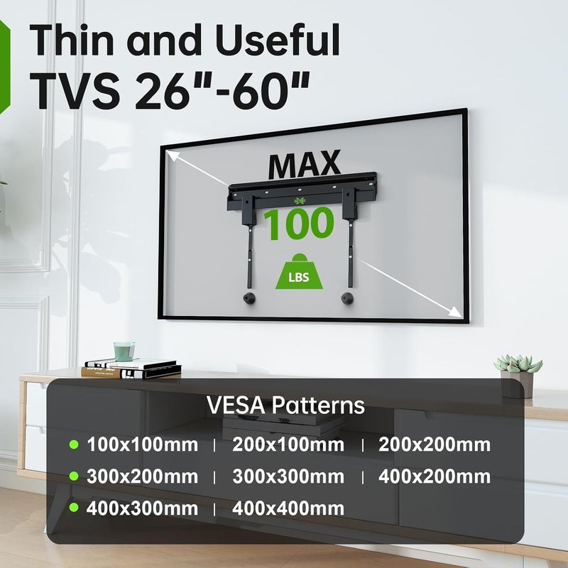 USX MOUNT No Stud TV Wall Mount Low Profile for Most 26-60" Televisions up to 100 lbs,No Dril Monitor Mount for Drywall, Studless Wall Mount Bracket Max VESA 400x400mm for Flat Screen&Curved TVs, Easy Install - Image 3