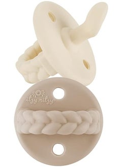 Itzy Ritzy Itzy Ritzy Sweetie Soother Silicone Orthodontic Pacifiers with Collapsible Handle & Two Air Holes for Added Safety, Set of 2 in Buttercream & Toast for Ages 6-18 Months  - Image 1