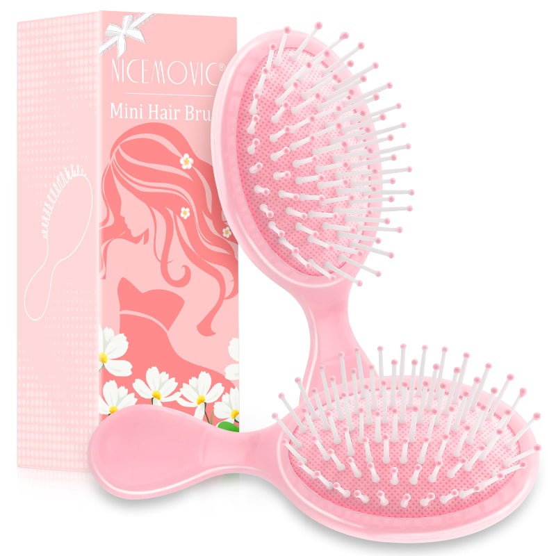 NICEMOVIC Mini Wet Hair Brush 2 Pack, Bachelorette Party Favors, Small Travel Hair Brush for Girls Toddler Kids Women, Stocking Stuffers for Girls Women, Bridesmaid Gifts, Spa Party Supplies (Pink) - Image 1