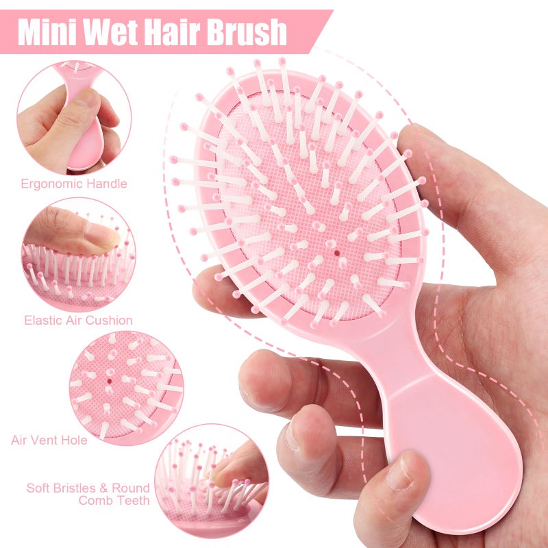 NICEMOVIC Mini Wet Hair Brush 2 Pack, Bachelorette Party Favors, Small Travel Hair Brush for Girls Toddler Kids Women, Stocking Stuffers for Girls Women, Bridesmaid Gifts, Spa Party Supplies (Pink) - Image 3