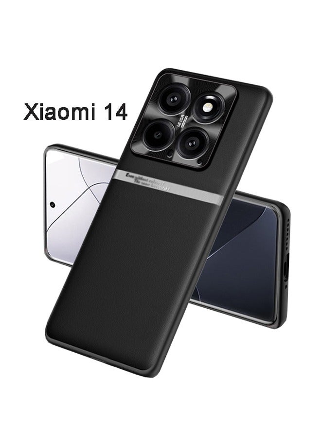 GKK Xiaomi 14 Case Cover with TPU Leather Camera Metal Len Protector 3 in 1 Anti-Scratch Anti-drop Anti-fingerprint slim light Protective Shockproof Back Cover For Xiaomi 14 Mobile Phone Accessory(Black) - Image 1