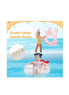 KASTWAVE Inflatable Pool Float Tubes, KASTWAVE Animal Cartoon Shape Swimming Rings Thicken PVC Flotation Swim Ring with Handle Beach Pool Party Supplies for Children (White Cat Pink Rabbit 2 Pack)  - Image 3
