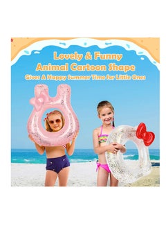 KASTWAVE Inflatable Pool Float Tubes, KASTWAVE Animal Cartoon Shape Swimming Rings Thicken PVC Flotation Swim Ring with Handle Beach Pool Party Supplies for Children (White Cat Pink Rabbit 2 Pack)  - Image 2
