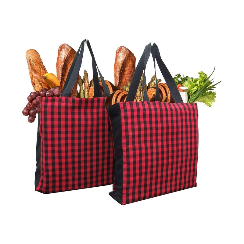 PIXEL HOME Eco-Friendly Cotton Grocery Shopping Bags (Pack of 2) - Red & Black - Image 1