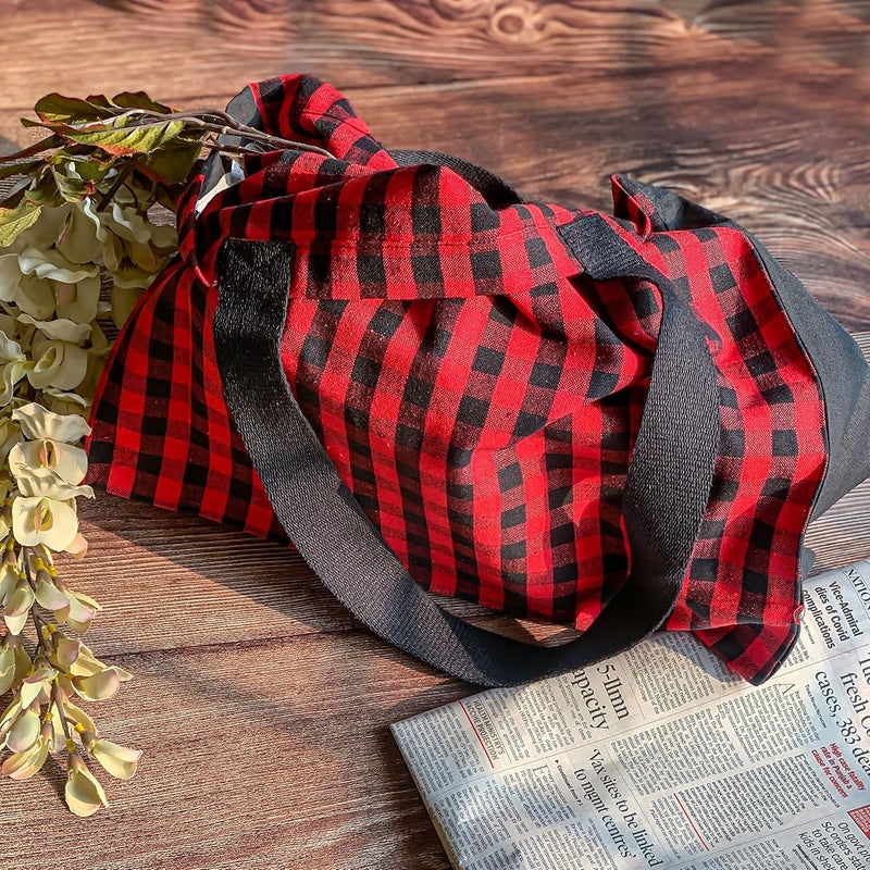 PIXEL HOME Eco-Friendly Cotton Grocery Shopping Bags (Pack of 2) - Red & Black - Image 4