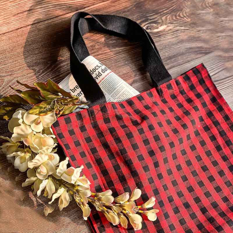 PIXEL HOME Eco-Friendly Cotton Grocery Shopping Bags (Pack of 2) - Red & Black - Image 3