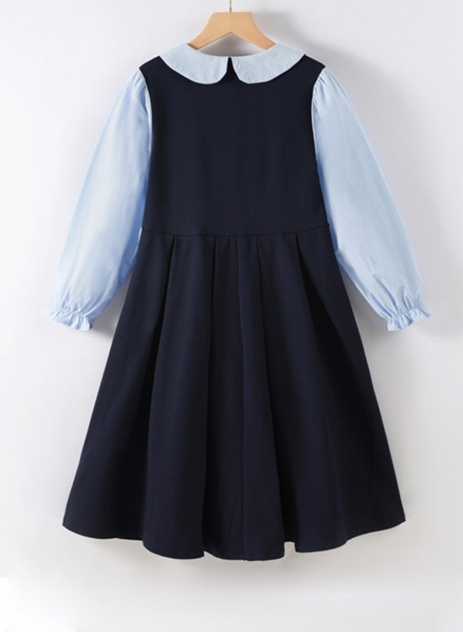Girls A Line Dress with Shirt Collar, Long Sleeve Button Down Shirtdress for Girls, Stylish Unique Fake Two Piece Frock, Suitable for Daily Wear or Any Occasion - Image 1