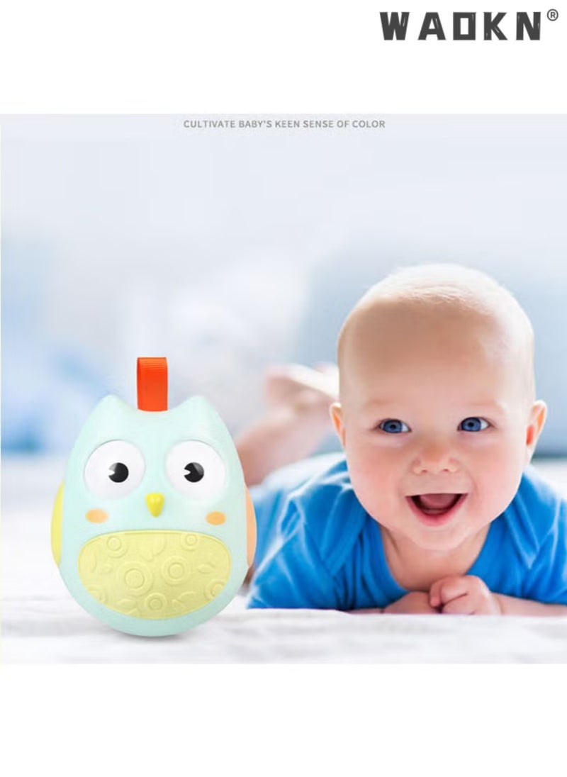 دبليو أيه أو كي أن ألعاب أطفال Owl Weeble Wobble Toys للأطفال من عمر 6 أشهر تم تطويرها للأطفال من عمر 3 إلى 6 أشهر ومن 6 إلى 12 شهرًا، ألعاب وقت البطن - ألعاب موسيقية للأطفال مع أجراس مدمجة - كرسي هزاز مسطح ملفوف كهدية، مناسب لأفضل هدية للأطفال الأولاد والبنات والرضع والأطفال الصغار  - Image 4