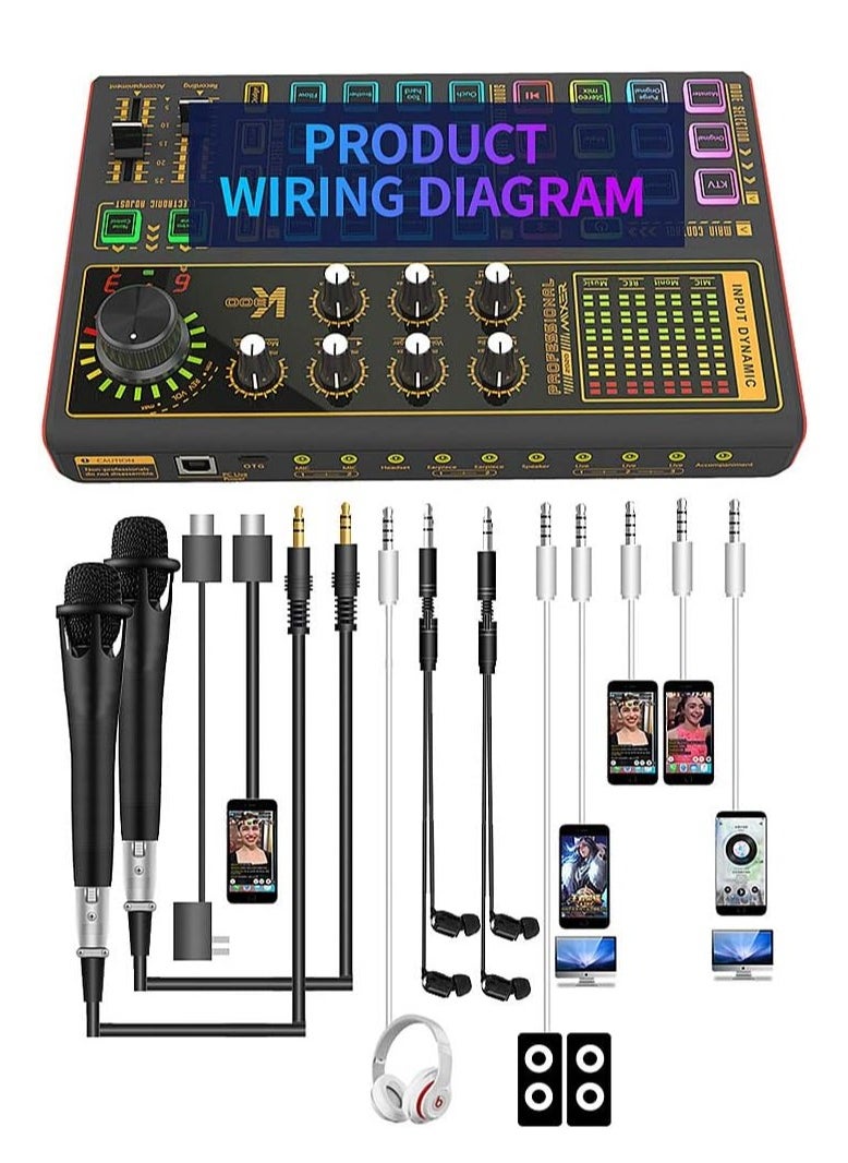 Generic - Professional Audio Mixer, K300 Live Sound Card and Audio Interface Sound Board with Multiple DJ Mixer Effects,Voice Changer and LED Light, Prefect for Streaming/Podcasting/Gaming/Recording/YouTube/PC - Image 1