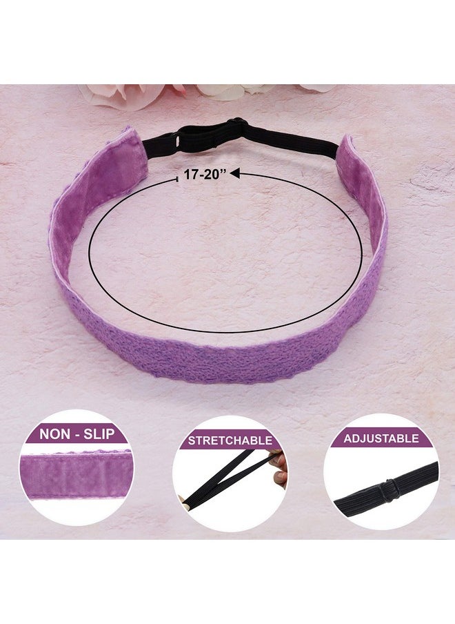FROG SAC 5 Lace Headbands For Girls, Adjustable No Slip Stretch Elastic Girl Headband, Dressy Pastel Lacy Headwraps, Cute Plain Solid Color Hair Accessories For Kids Easter Basket Stuffers  - Image 4