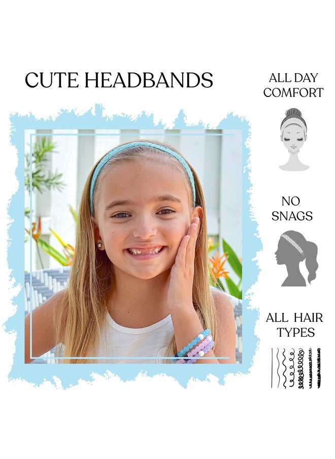 FROG SAC 5 Lace Headbands For Girls, Adjustable No Slip Stretch Elastic Girl Headband, Dressy Pastel Lacy Headwraps, Cute Plain Solid Color Hair Accessories For Kids Easter Basket Stuffers  - Image 3