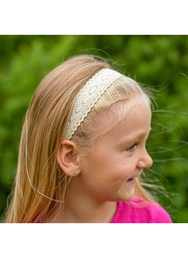 FROG SAC 5 Lace Headbands For Girls, Adjustable No Slip Stretch Elastic Girl Headband, Dressy Pastel Lacy Headwraps, Cute Plain Solid Color Hair Accessories For Kids Easter Basket Stuffers  - Image 2