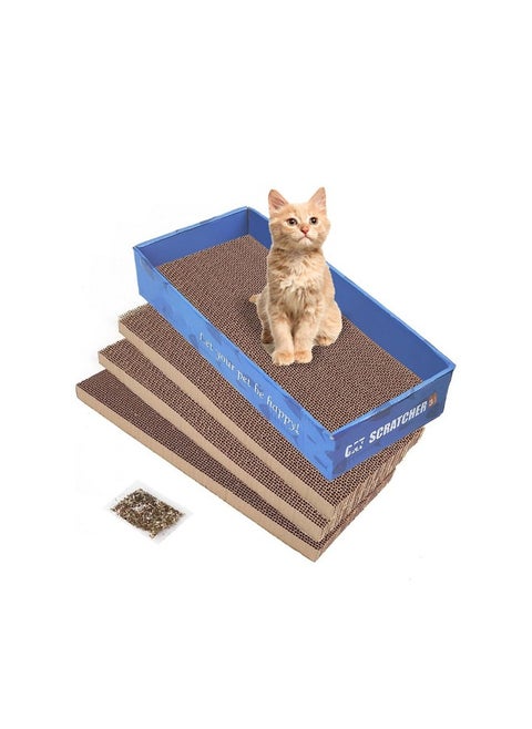 Emily Pets Cat Scratcher Pads, Wide Recycle Corrugated Cat Scratching Pad, Reversible Cat Scratcher Cardboard Lounge Sofa Bed Replacement with Box, 100% Organic Catnip Included Flat