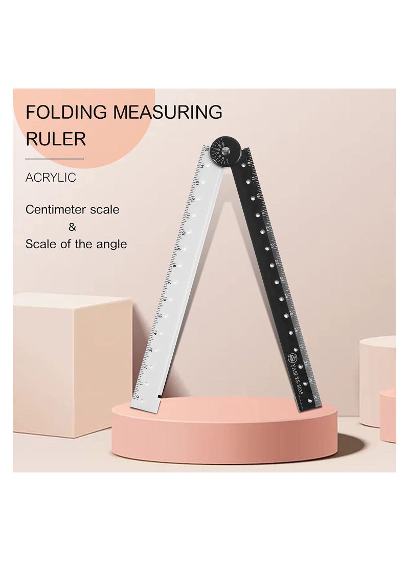 Y&D - 12 Inch Folding Ruler, Multi Acrylic Ruler Angle Measurement Clear Flexible Black and White Rulers Adjustable Geometry Measuring for Drawing Tools, 4PCS - Image 1