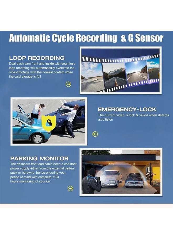 إكس ليفيل كاميرا Dash بزاوية 360 درجة، كاميرا Dash بدقة 4K، كاميرا ثلاثية القنوات، داخلية خلفية مع بطاقة SD بسعة 128 جيجابايت، كاميرا Dash بدقة 4K + 720P + 720P مع واي فاي 5G، مجموعة توصيل صلبة للسيارات، رؤية ليلية بالأشعة تحت الحمراء، حساس G، وضع وقوف السيارات على مدار 24 ساعة. - Image 3