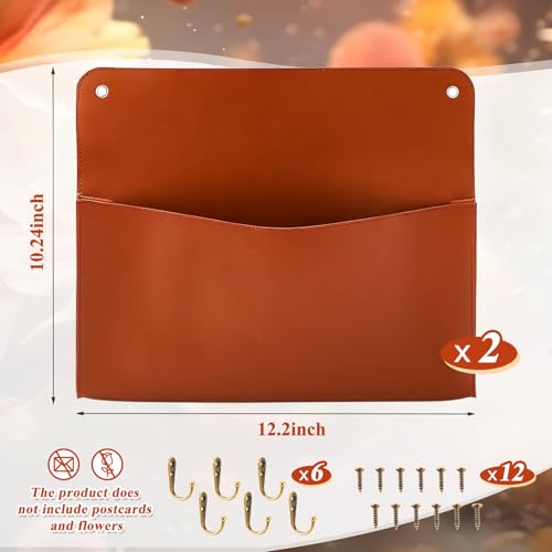 Marspark 2 Set PU Leather Mail Holder Wall Mount 122x1024 Inch Leather Letter Holder 2 Ring Binder Hanging Wall File Organizer Mail Sorter for Decor Storage Letter Postcard Flower Home OfficeBrown - Image 3
