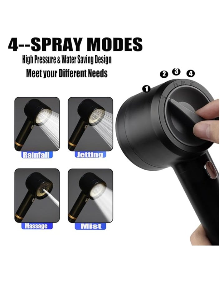 OUYoo OUYoo High Pressure Handheld Shower Head with Cotton Filter, 4 Modes Water Saving Filter, Pause Switch, Luxury Black Showerhead for Healthier Bathing Experience.（Black）  - Image 2