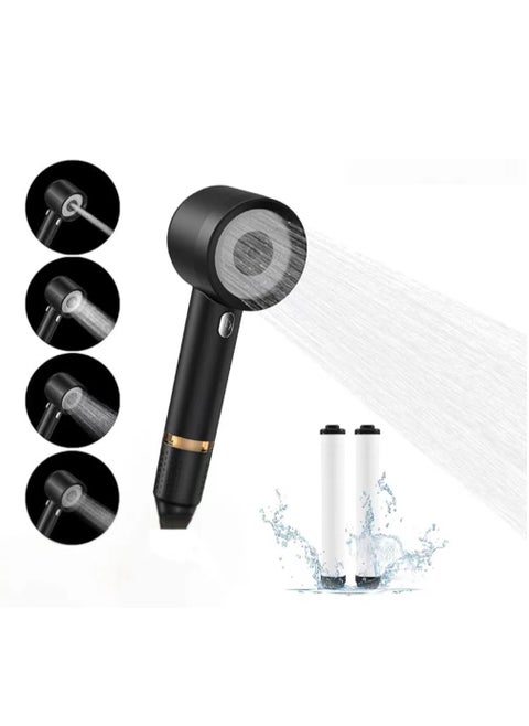 OUYoo High Pressure Handheld Shower Head with Cotton Filter, 4 Modes Water Saving Filter, Pause Switch, Luxury Black Showerhead for Healthier Bathing Experience.（Black）
