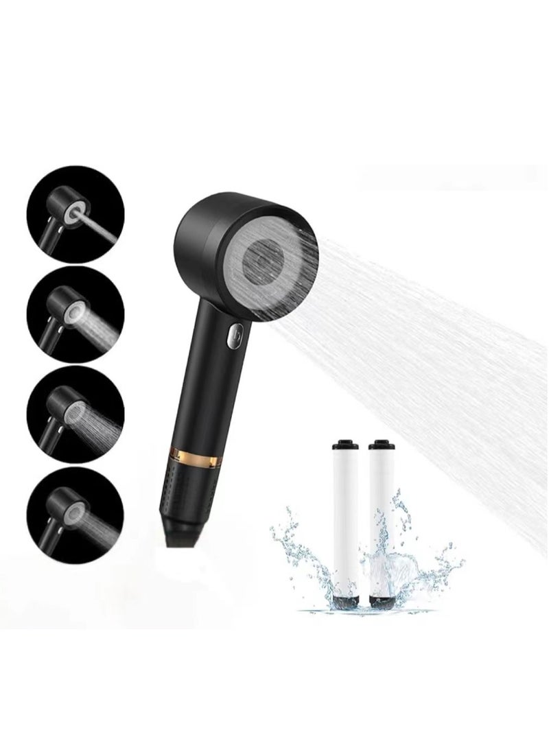 OUYoo OUYoo High Pressure Handheld Shower Head with Cotton Filter, 4 Modes Water Saving Filter, Pause Switch, Luxury Black Showerhead for Healthier Bathing Experience.（Black）  - Image 1