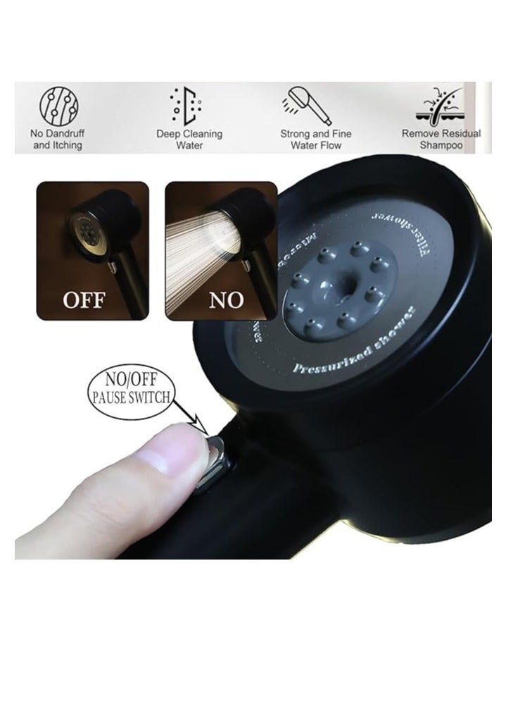 OUYoo High Pressure Handheld Shower Head with Cotton Filter, 4 Modes Water Saving Filter, Pause Switch, Luxury Black Showerhead for Healthier Bathing Experience.（Black）