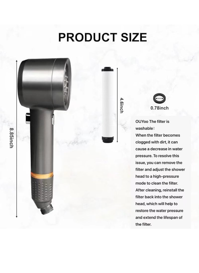 OUYoo High Pressure Handheld Shower Head with Cotton Filter, 4 Modes Water Saving Filter, Pause Switch, Luxury Black Showerhead for Healthier Bathing Experience.（Black）