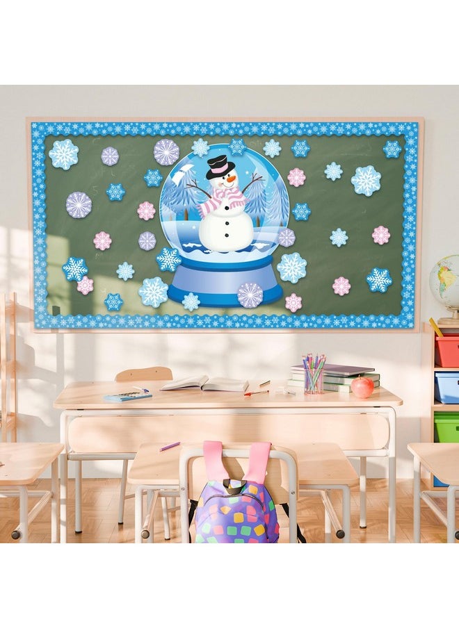 Epakh Epakh 199 Pcs Snow Globe Bulletin Board Winter Decoration Set Snow Globe Cutouts Snowman Snowflake Snow Glass Ball Classroom Decorations with Glue Points for Winter School Home Chalkboard Wall Decor  - Image 5