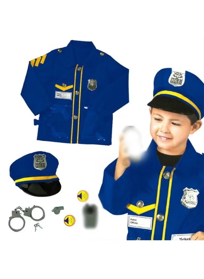 يلا جوي زي الشرطة للأطفال ، مجموعة لعب التظاهر الشرطي المكونة من 7 قطع تشمل قميصا وقبعة وصافرة وجهاز اتصال لاسلكي ومجموعة شرطي أخرى مصنوعة من البلاستيك لحفلة اللباس وزي ضابط الشرطة ولعب الأدوار - Image 1