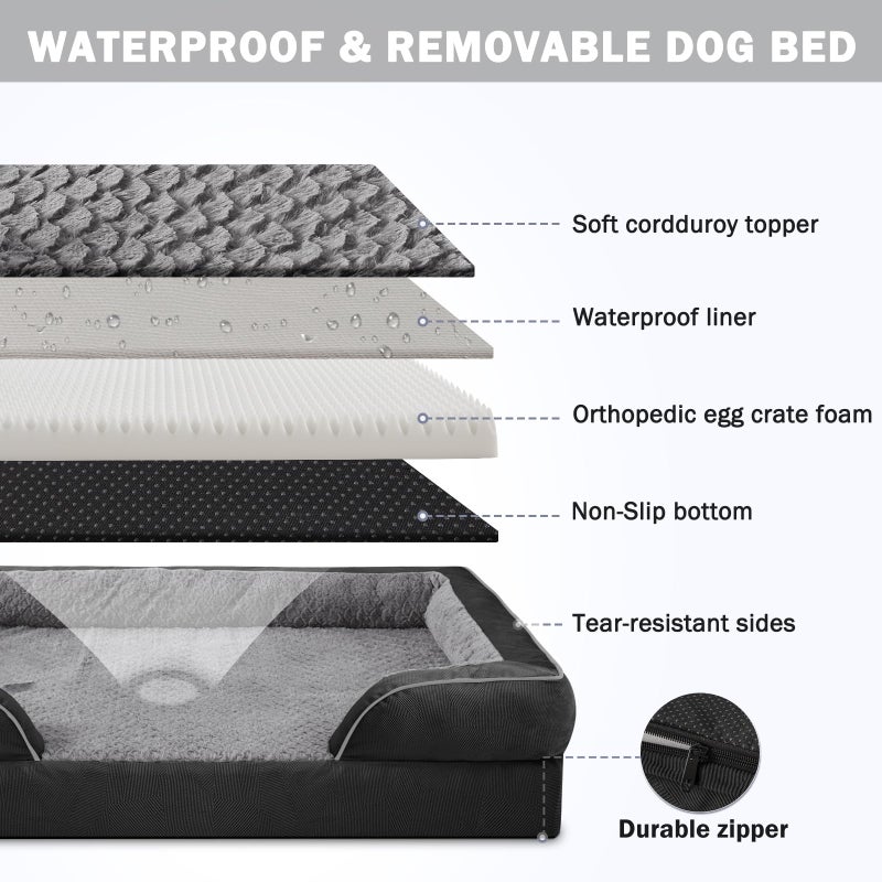 INVENHO Orthopedic Dog Beds Large Sized, XL Egg-Crate Foam Dog Couch with Washable Removable Cover, Waterproof Lining and Nonskid Bottom - Image 4