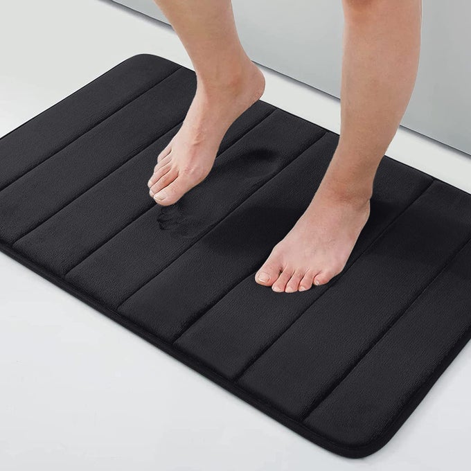 MEMORY FOAM BATH MAT 40 X 60 CM EXTRA SOFT NONSLIP BATHROOM MAT SUPER ABSORBENT BATH MATS FOR BATHROOM FLOOR MACHINEWASHABLE DRY BATH RUG FOOT MAT BLACK