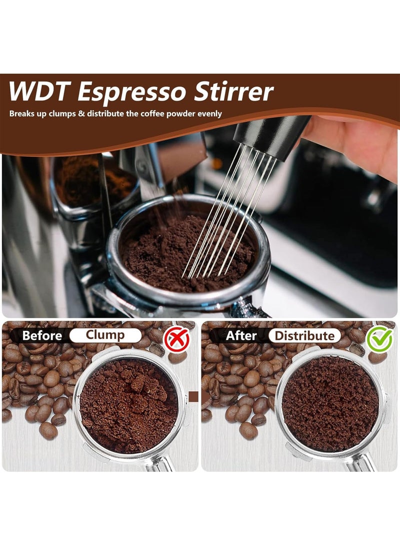 7 PCS Espresso Accessories, Espresso Machine Accessories Kit with WDT Tool, Coffee Tamper with Wood Espresso Tamping Station, Distributor, Stirrer, Dosing Funnel, Puck Screen, Brush (51mm) - Image 4