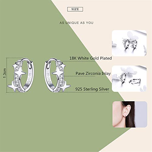 Dtja Star Cubic Zirconia Huggie Hoop Earrings for Women Sterling Silver Constellation Cartilage Cute Charms CZ Sleeper Small Hoop Dainty Stars Earrings Hypoallergenic Sensitive Ear Jewelry - Image 5