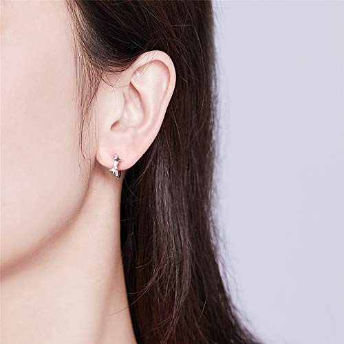 Dtja Star Cubic Zirconia Huggie Hoop Earrings for Women Sterling Silver Constellation Cartilage Cute Charms CZ Sleeper Small Hoop Dainty Stars Earrings Hypoallergenic Sensitive Ear Jewelry - Image 2