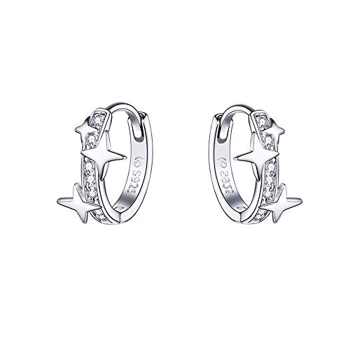 Dtja Star Cubic Zirconia Huggie Hoop Earrings for Women Sterling Silver Constellation Cartilage Cute Charms CZ Sleeper Small Hoop Dainty Stars Earrings Hypoallergenic Sensitive Ear Jewelry - Image 1